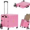 TODAYGO Collapsible Stairs Cart for Teachers:Utility Stairs Rolling Organizer with Wheels Lid Crate Basket School Supplies Books Art Projects Office Trade Show Storage Rolling Utility Cart with Stair