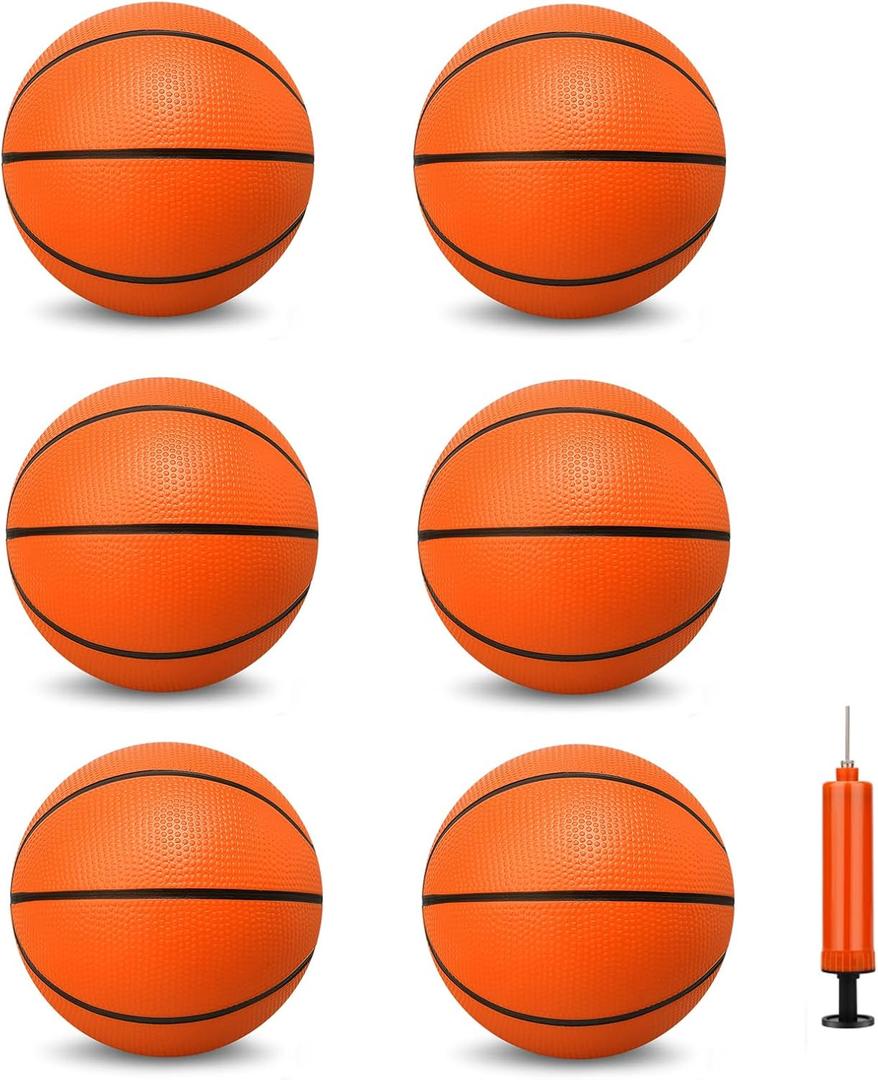 6 Inch PVC Mini Basketball Toys for Indoor Hoops, Soft 6" Rubber Small Repacement Ball for Over Door Hoop Sets, Little Basketballs for Kids Toddler, Lawn Outdoor, Beach, Pool(6 PCS with Air Pump) (Orange)