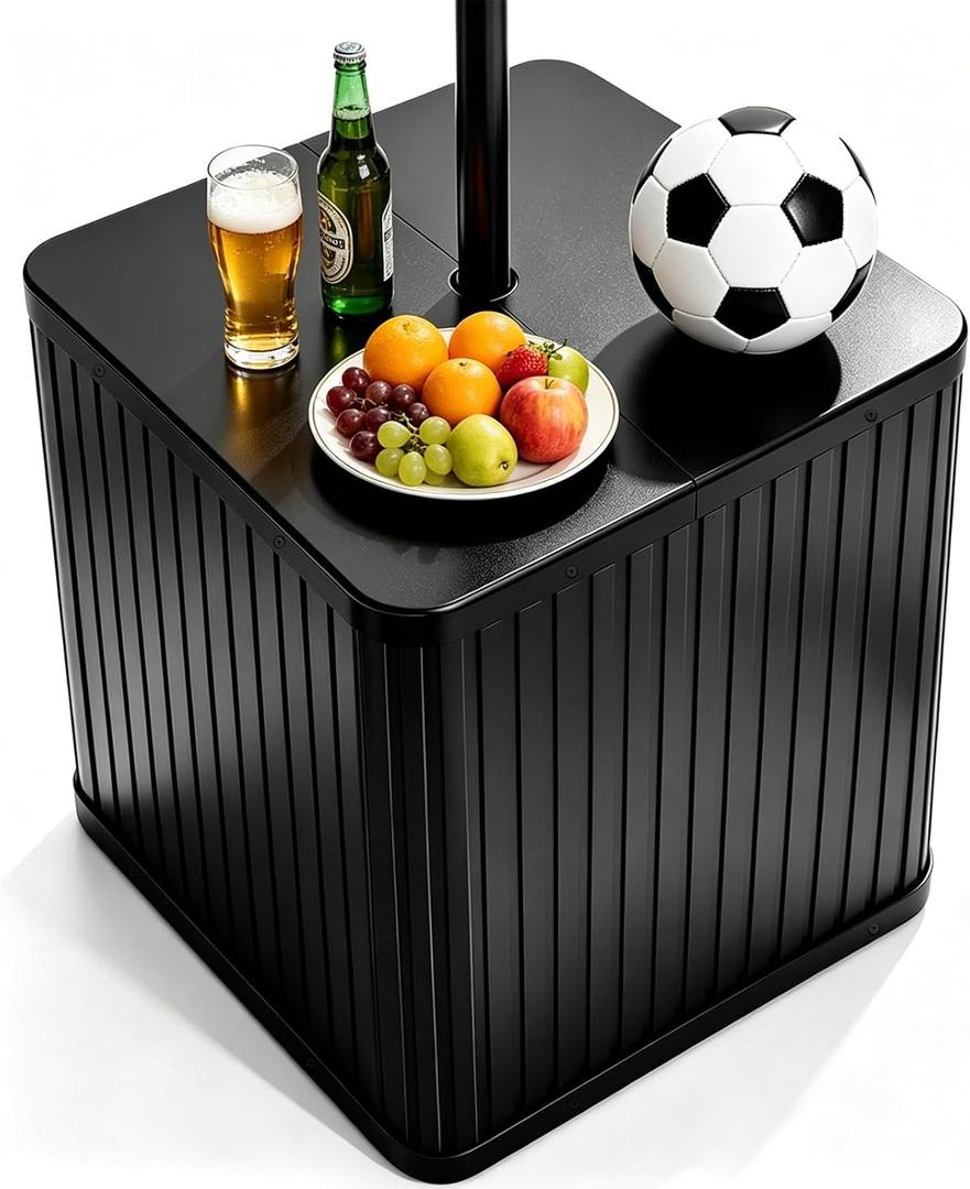Outdoor Umbrella Side Table, 2 in 1 Outdoor Side Table with 1.5-1.6" Umbrella Hole, 16 Gallon Fillable Umbrella Base Stand Table, Square Modern Patio Side Table for Yard Porch Poolside Deck Balcony