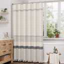 AmazerBath Boho Shower Curtain Set, Grey Shower Curtain with Tassels, Rustic Faux Linen Gray Striped Modern Farmhouse Shower Curtain with Hooks, Light Tan Toned, 72x72 Inches