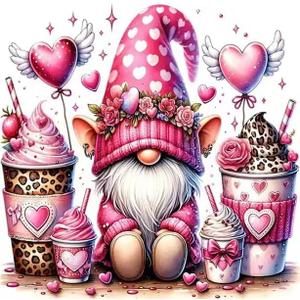 KYOQFVN Valentine's Day Gnome Paint by Numbers Kit for Adults - DIY Pink Heart Painting by Number on Canvas, Acrylic Paints, Lovers Decor Paint by Number Kits 1616 Inch Without Frame