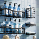 Pack Rustproof Stainless Steel Shower Caddy Set– No Drill Adhesive Bathroom Organizer, Space-Saving Shower Shelves for Apartment Essentials, Bathroom/Kitchen Storage Home Decor, Black