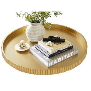 Gurfuy 24" Round Extra Ottoman Serving Tray - Rustic Wooden Table Tray for Farmhouse Decorative Oversized Coffee Table Trays Living Room Kitchen Counter Breakfast Gold