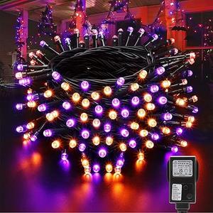 Halloween Decorations Lights Orange Purple, 10M 100 LED Halloween Lights Outdoor Waterproof, Timer, 8 Modes Expandable Fairy String Lights Mains Powered for Outdoor Indoor Halloween Decor