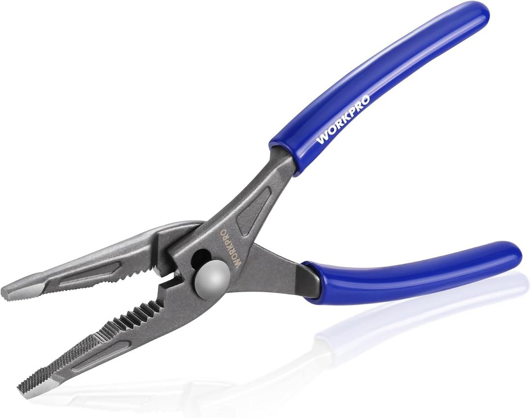 WORKPRO 8'' Long Nose Slip Joint Pliers, CR-V Needle Nose Pliers with Comfortable Grip Handles, 3-Zone Serrated Jaw from Premium Steel for Clamping, Tightening and Loosening