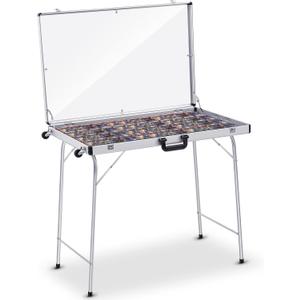 Aluminum Trade Show Display Case 34in x 22in x 20in Portable Laptop Case Foldable Locking Card Display Shelves Stand for Sports Cards Jewelry Collectible Cards Handicrafts