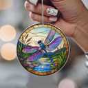 3 x 2025 Christmas Ornaments, Christmas Tree Ornaments Acrylic, Faux Stained Glass Effect White Elephant Gifts Exchange, Unique Suncatcher Xmas Stocking Stuffers for Women, Men (Dragonfly)