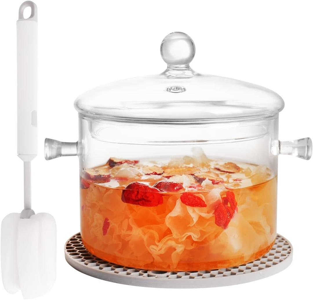 Clear Glass Pot Set for Cooking On Stove - 1.3l/45 Fl Oz Glass Cookware Simmer Pot for Safe for Pasta Noodle, Soup, Milk
