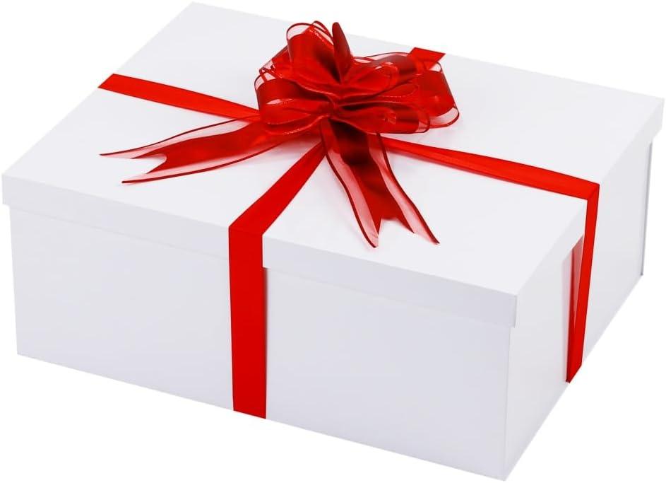 UoeRing White Large Gift Box 1Pcs 15x12x6 inch,luxury Gift Box with Lid for Birthday Christmas Valentine's Day Mother's Day (Includes Pull Bows,Card,Envelope,Filler)