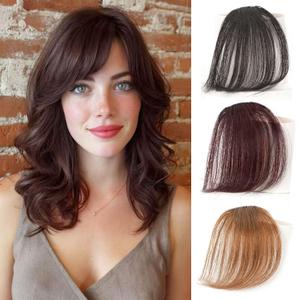 Short Side Bang Clip in 100% Real Human Hair | Reddish Brown Color Swoop French Bangs Fringe | Thick Straight Air Bangs Clip for Women Daily Use