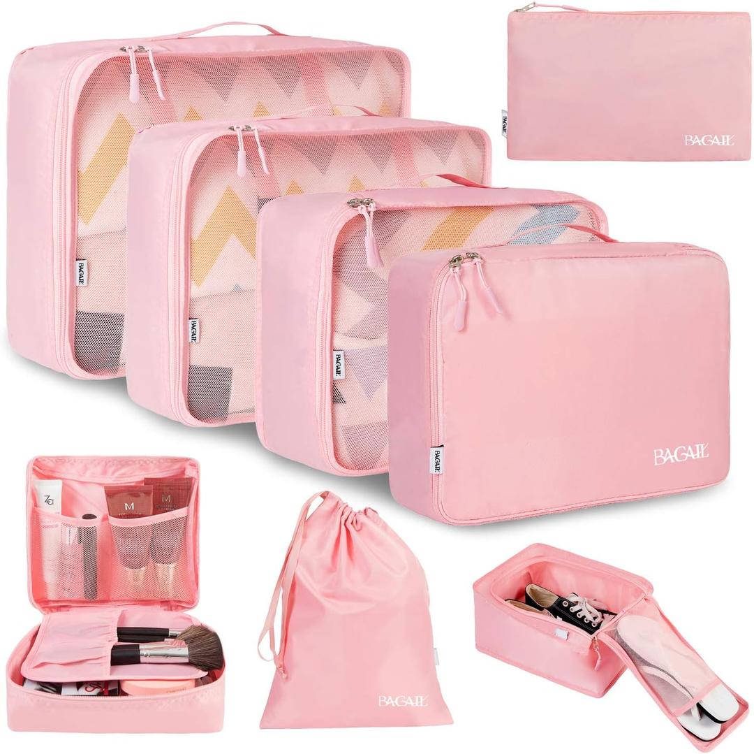 BAGAIL 8 Set Packing Cubes Luggage Packing Organizers for Travel Accessories-Blush Pink BAGAIL 8 Set Packing Cubes Luggage Packing Organizers for Travel Accessories-Blush Pink