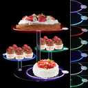 Cake Stand with Rechargable Light, 4 Tier LED Acrylic Cupcake Stand, Round Cake and Cupcake Stand Combo, Clear Tiered Cake Tower Stands for 50 Cupcakes, Display Stand for Wedding Birthday Party