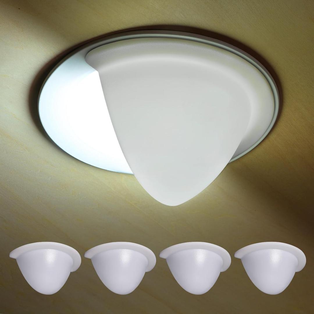 6 Inch Recessed Light Cover, 4 Pack Can Light Covers 40% Translucent Half Shade Stick-On with Super Strong Double-Sided Tape, Anti-Yellow Cream White, Easy Install