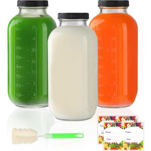 AuroTrends 32 oz Glass Juice Bottles with Lids 3 Pack - Large 960ml Reusable Bottles for Juice, Kombucha, Lemonade, Smoothies & Craft Soda with Leak-Resistant Cap