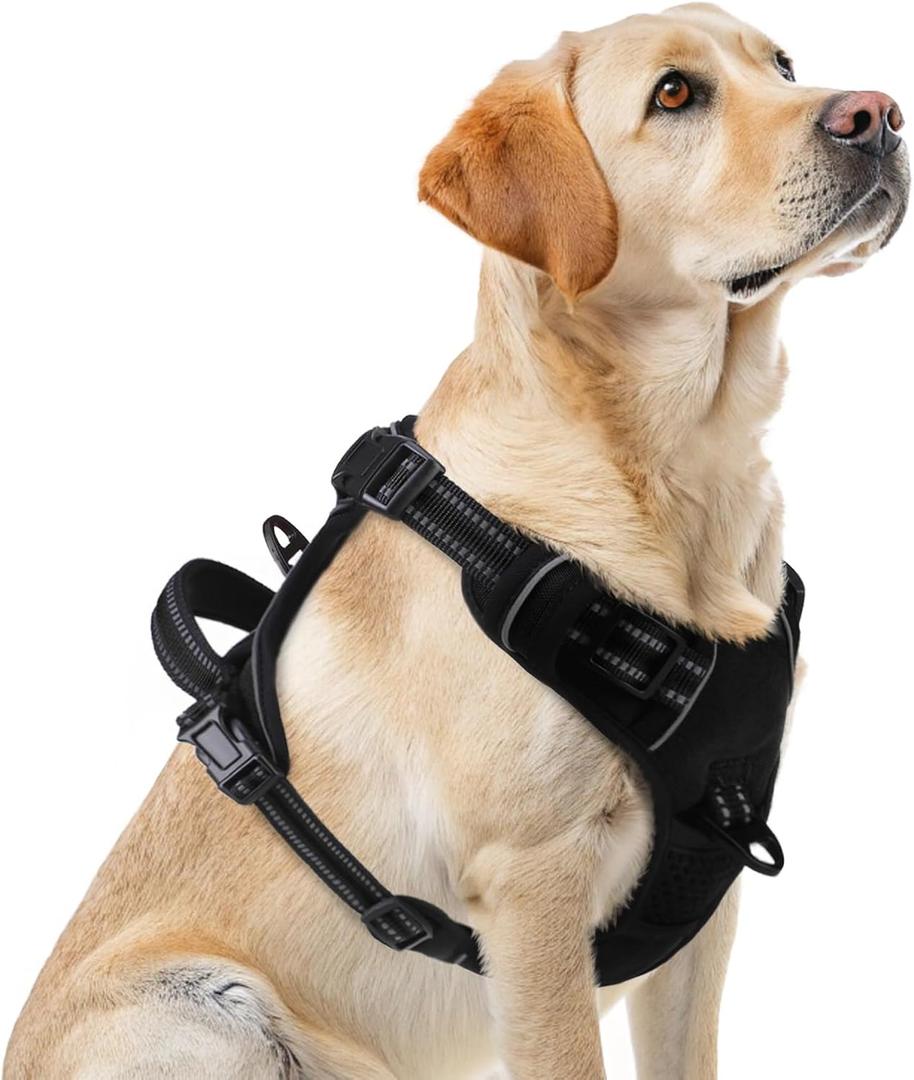 PUPTECK No Pull Dog Harness for Large, Adjustable Reflective Dog Harness with Handle Easy Control, Comfortable Soft Padded Pet Vest Harness for Large Dogs, Black 