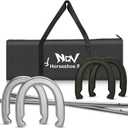 NQV Horseshoe Outside Game,Horse Shoe Game Kit,Horseshoe Set on Lawn Beach Soil Outdoor Backyard Adults. 4 Traditional Heavy Duty Forged Steel Horseshoes Regulation Size+2 Forged Steel Stakes+1 Bag