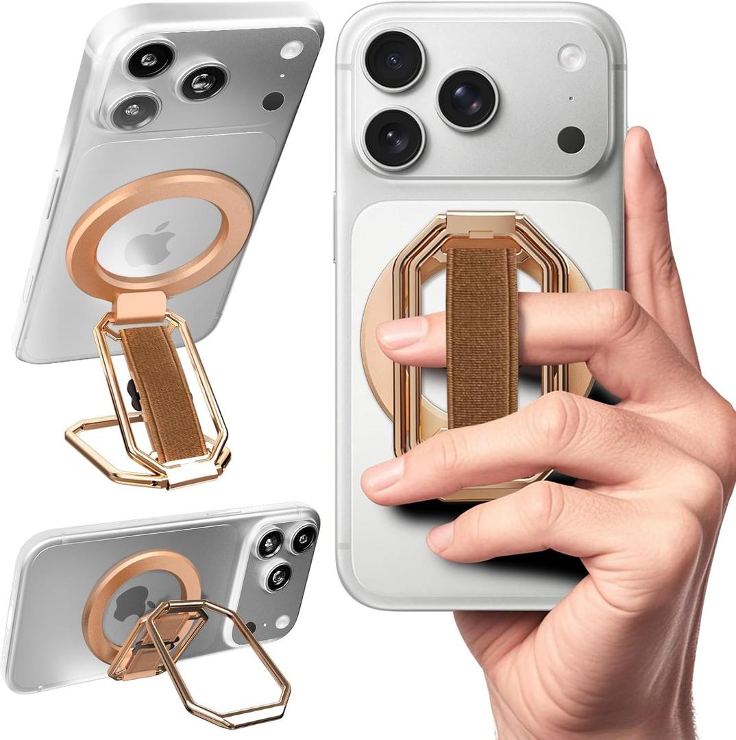 Magnetic Phone Grip & Stand for Desk, Bed & On-the-Go  Compatible with MagSafe  Secure One-Hand Hold, Comfortable Scrolling, Hands-Free Video Calls (Rose Gold)