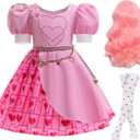 Kids Rise Red Costume Girls Bridget Pink Princess Dress Movie Cosplay Halloween Outfit (140 (7-8Y))