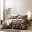 3 Pieces Light Chocolate Brown Duvet Cover Set Oversized King Size 120'' W x 98'' L, 100% Washed Cotton Duvet Cover with Zipper Closure Plus 2 Pillowcases, Oeko TEX Standard Certificated