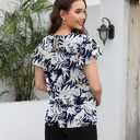 Womens Short Sleeve Chiffon Blouses Dressy Casual V Neck Bow Tie Formal Office Shirts Work Tops (XXL)