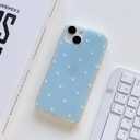 for iPhone 13/14 Case Cute Heart Polka Dot Simple Phone Case Wear IMD Slim Protection Crove for Women Girls-Blue White Heart