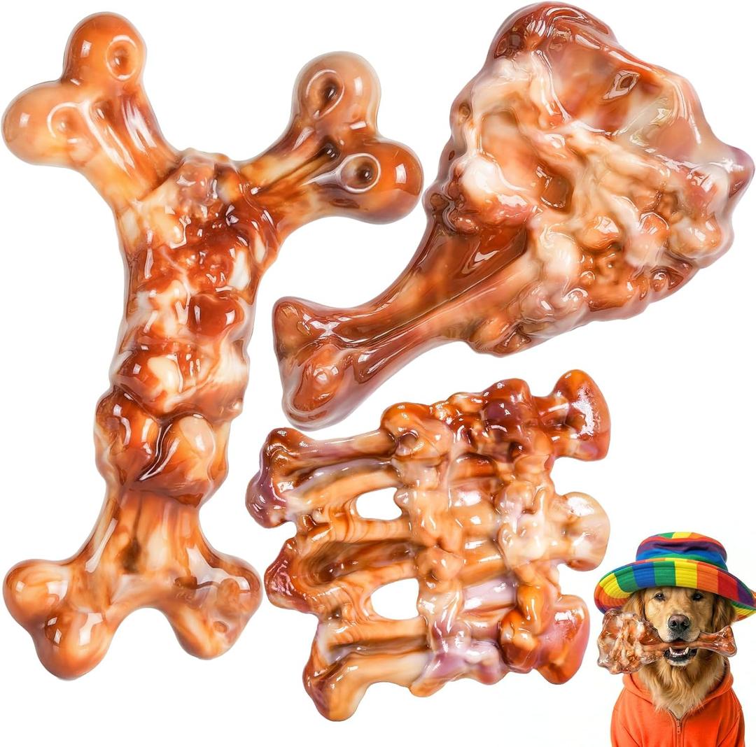 2 x Tough Dog Toys for Aggressive Chewers: 3 Pack Dog Chew Toys, Indestructible Dog Toys for Large Dogs, Durable Heavy Duty Hard Big Toy for Super Chewer 25-90lbs, Bacon Flavor, Keep Them Busy