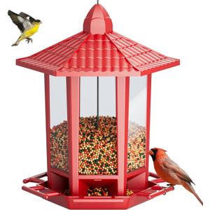 Birdream Bird Feeders for Outdoor Hanging, Fun Installation Pagoda Design Wild Birdfeeder, Attracting Wild Birds Sparrows Finch Cardinal Goldfinch Chickadee - Red