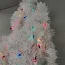 Juegoal 5ft Pre-Lit Artificial Christmas Tree, Lighted Optical Fiber Xmas Trees with Color Changing LED Lights, Snowflakes & Top Star, Party Home Holiday Fake Multicolored Tree with Metal Legs, White