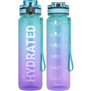 Sahara Sailor Water Bottle 32oz, Durable and Leakproof Water Bottles Motivational with Time Marker, Tritan, BPA Free, Wide Mouth with Easy Clean Brush for Gym, Travel, Home, School, Office (1 Bottle) (33.8 Ounces, Galaxy Magic)
