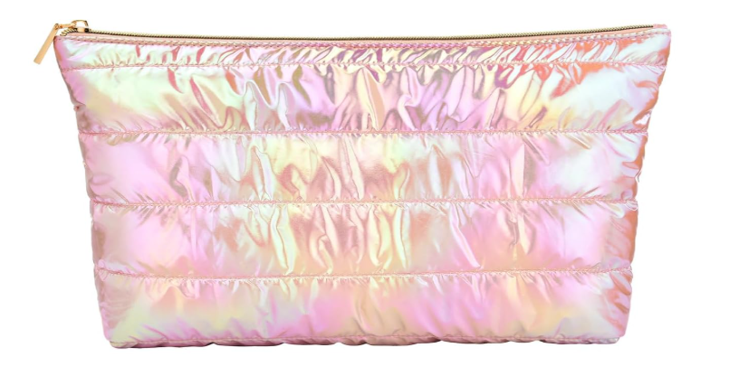 Hiroyuki Iridescent Makeup Bag, 14 inches Cosmetic Bag, Large Capacity Travel-Friendly Pouch (plain, pink)