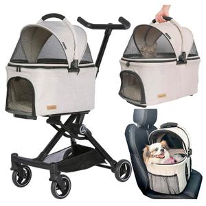 ROODO 2026 Upgraded Version 3 in 1 Dog Cat Stroller with Detachable Carrier Lightweight Folding Portable All Terrain Pet Travel System Puppy Kitty Doggie Bunny Stroller for 30lbs(Light Khaki)