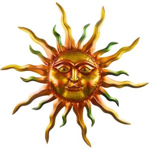 30" Outdoor Metal Wall Art, Large Metal Wall Decor Sun Face Art Decoration, Outdoor Metal Art Wall Sculptures for Garden Hanging for Yard Patio Garden (Green)