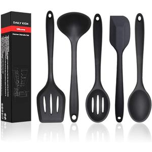 Silicone Kitchen Utensils Set, 5 PCS Heat Resistant Non Stick Cooking Tools, Silicone Spatula/Turner/Serving Spoon/Soup Ladle/Slotted Spoon, for Home and Camping