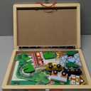 Melissa & Doug 17-Piece Wooden Take-Along Tabletop Railroad, 3 Trains, Truck, Play Pieces, Bridge - FSC Certified