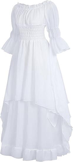 Women Renaissance Dress Adult Pirate Costume Medieval Viking Fairy Victorian Cottagecore Corset (3X-Large, White)