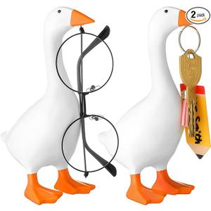 Vercraft 2 Pack Magnetic Desk Goose Key Holder Cute Resin Goose Statue Kawaii Room Office Table Desktop Decor Aesthetic Funny Key Hanging Holder for Home and New Apartment, Unique Housewarming Gifts