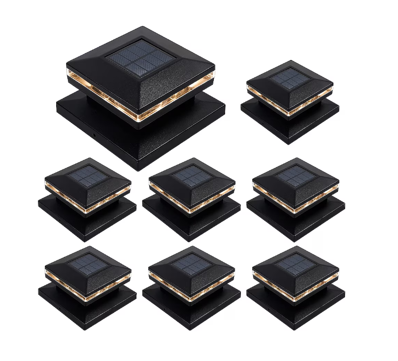 MAGGIFT 15 Lumen Post Lights for Outdoor, Fence Deck or Patio, Solar Powered Caps, Warm White High Brightness SMD LED Lighting, Lamp Fits 4x4, 5x5 or 6x6 Wooden Posts, 8 Pack