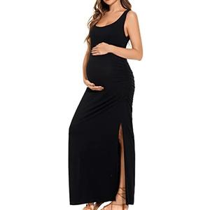 Smallshow Women's Split Long Maternity Dress Sleeveness Ruched Pregnancy Clothes Small