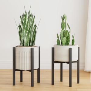 Linpla 2-Pack Adjustable Metal Plant Stand Indoor Outdoor - Fits 8 to 12 Inches Pots - Mid Century Modern Planter Stand Black Flower Pot Holder Home Decor for Gardening Gifts