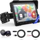 Wireless Motorcycle Apple Carplay,5 Inch Portable Motor GPS Navigation with Apple Carplay & Android Auto,Siri & Google Assistant, Anti-Glare/Bluetooth 5.2/ Voice Control/ IP69K Waterproof Touchscreen