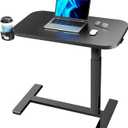 HUANUO 32Inch Bedside Table with Wheels, Height-Adjustable Rolling Computer Cart, Overbed Table with Cup Holder, Pneumatic Laptop Standing Desk for Home Office, Black