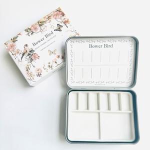 Bower Bird Travel Watercolor Palette,Portable Ceramic Palette 6 Well,Empty Paint Palette,Small Travel Metal Paint Boxwith Porcelain Palette (6Well)
