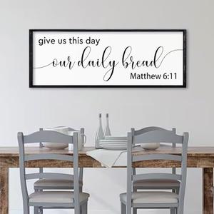 comurdyo Christian Wall Decor Give Us This Day Our Daily Bread 32"×12" Matthew 6 11 Bible Verse Inspirational Quote Sign Rustic Dining Room Kitchen Large Wooden Framed Wall Hanging Art (Black)