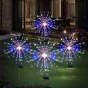 Solar Garden Firework Lights Outdoor Waterproof 4 Pack 120 LED Sparklers Solar Lights for Outside Patio Backyard Yard Pathway Walkway Decorations 4th of July Decorations (Colorful)