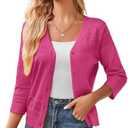 GRACE KARIN Women's 2025 Cropped Cardigan 3/4 Sleeve Lightweight Crochet Shrug Hollowed-Out Knit Sweater Tops Large