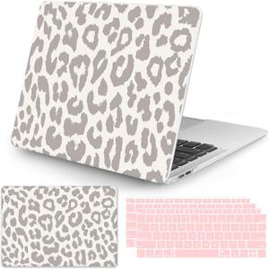 Seorsok Compatible with MacBook Air 13 Inch Model A1932 A2179 M1 A2337 Touch ID Release 2020 2019 2018 Plastic Hard Shell Case Protective Cover with 2 Pieces Pink Keyboard Cover Leopard Print