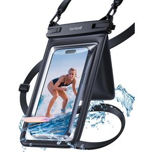Lamicall Waterproof Phone Pouch Case - [Double Space] IPX8 Water Proof Cell Phone Dry Bag with Lanyard, Beach Cruise Ship Essentials for iPhone 16 15 14 13 Pro Max, Galaxy S25 S24, 4-7.5" Black