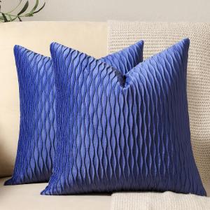 18x18 Blue Throw Pillow Covers: 2 Pack Original Striped Velvet Square Decorative Pillow Cases for Farmhouse Couch 18x18 Blue Throw Pillow Covers: 2 Pack Original Striped Velvet Square Decorative Pillow Cases for Farmhouse Couch