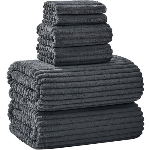 NALIVO Extra Large Bath Towel Set of 6 (40"x80"),Oversized Bath Sheet Super Soft Highly Absorbent Microfibers Quick Dry Luxury Shower Towel for Bathroom Spa Gym Hotel Yoga (Charcoal Gray, 6Piece)