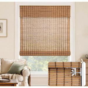 LazBlinds No Drill Bamboo Roman Shades, 36" W x 48" H, Malay Umber